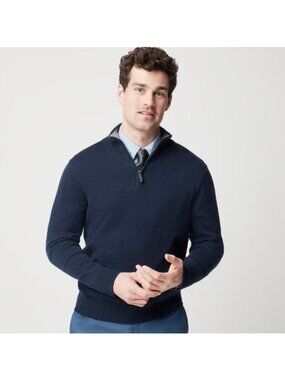 J.Crew Men Sweater Size Large Quarter Zip 100% Cotto Navy Ribbed Collar Was $98